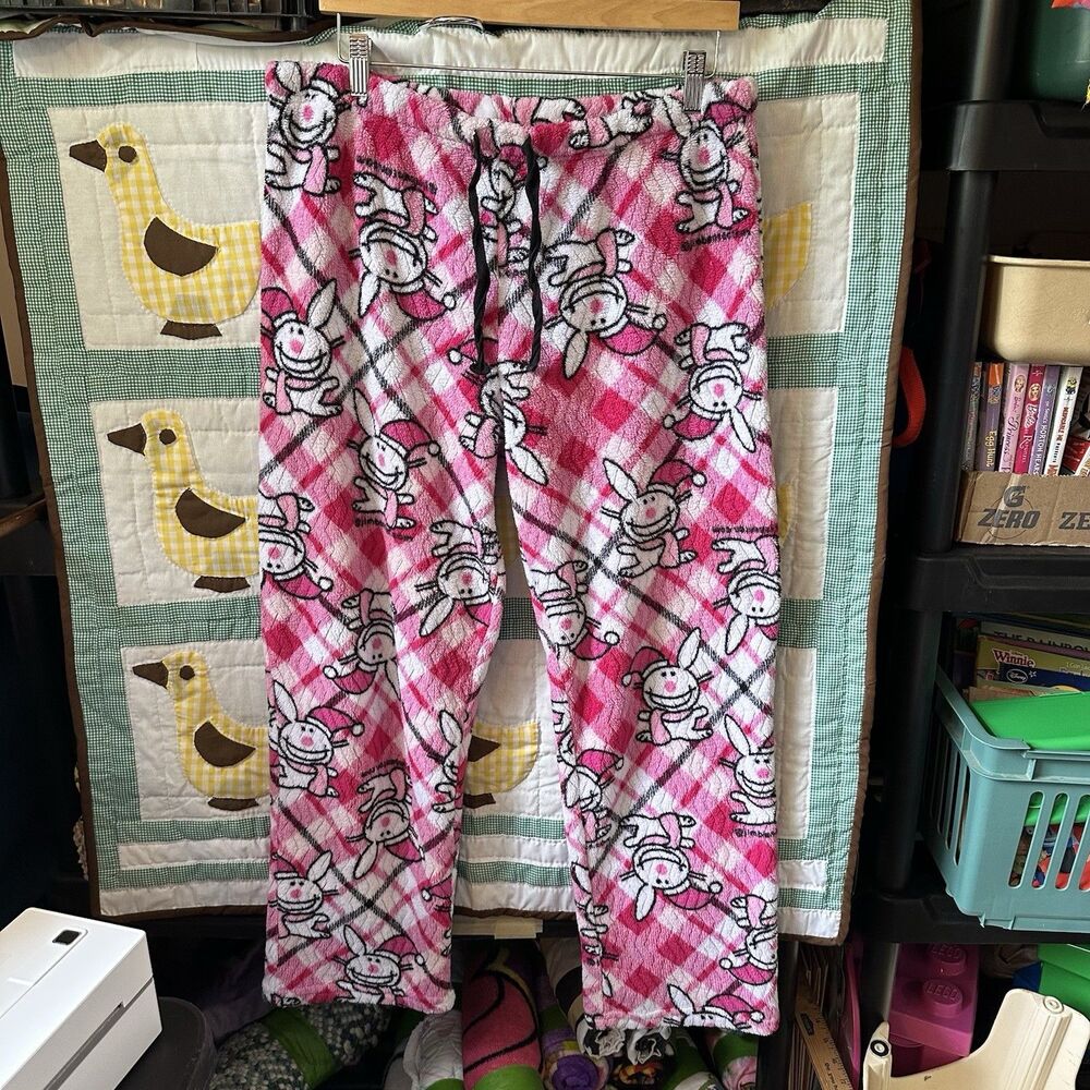 It’s Happy Bunny Jim Benton Y2K Fluffy Pajama Pants XL Super Soft Lounge Women’s